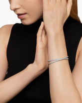 Sculpted Cable Flex Two Row Bracelet in 18K White Gold with Diamonds, 16mm